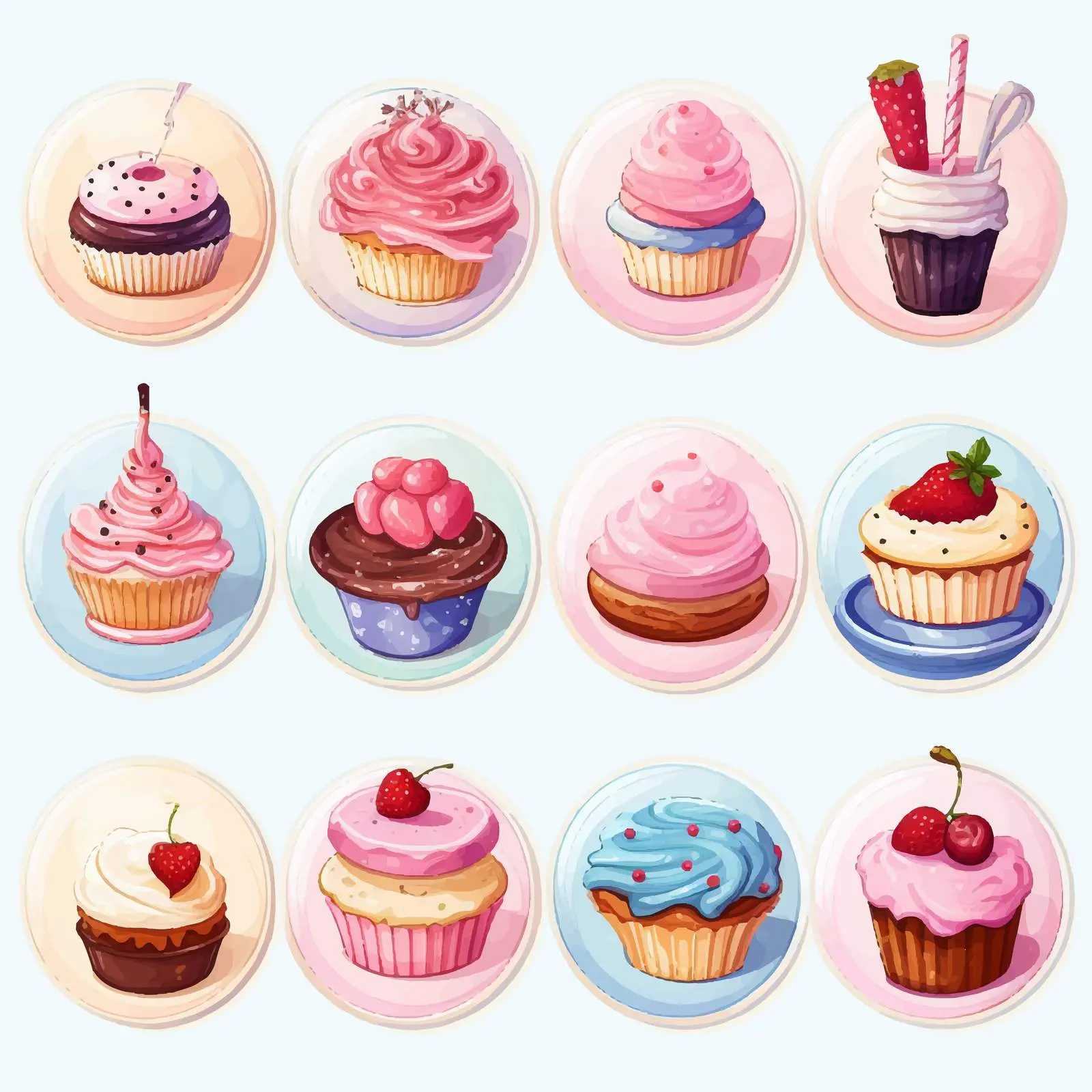 Bakery Birthday Round Stickers Decoration Set — free download from Dotvec