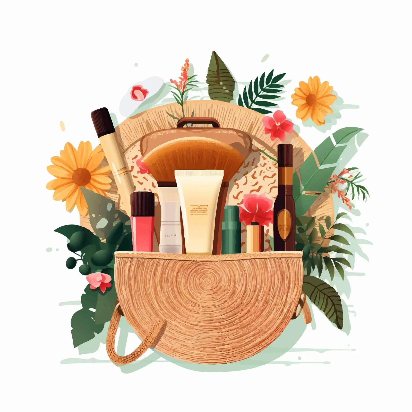 Woven Round Straw Bag with Summer Essentials — free download from Dotvec