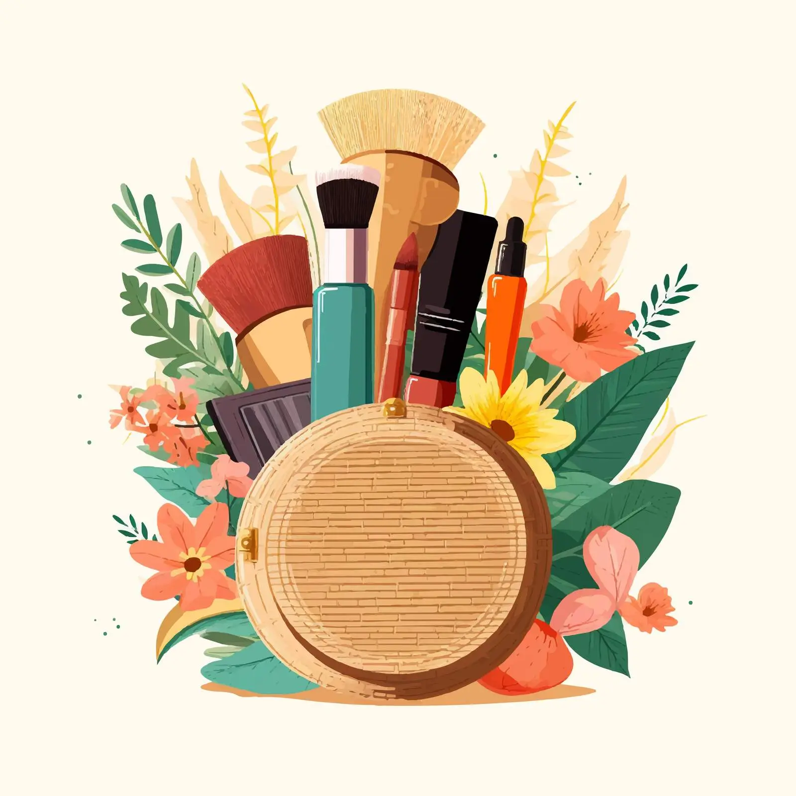 Woven Straw Bag with Summer Beach Essentials — free download from Dotvec