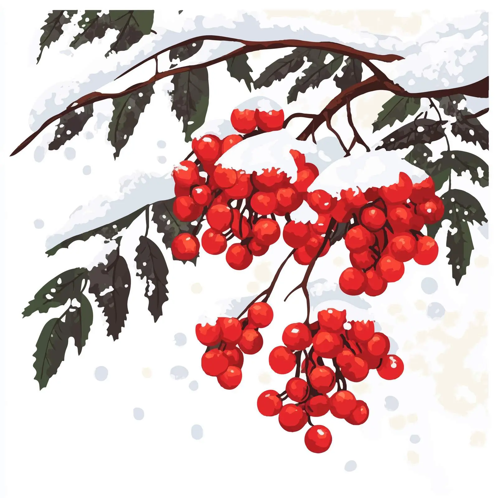 Rowan Branch in Snowy Landscape Vector Art — free download from Dotvec