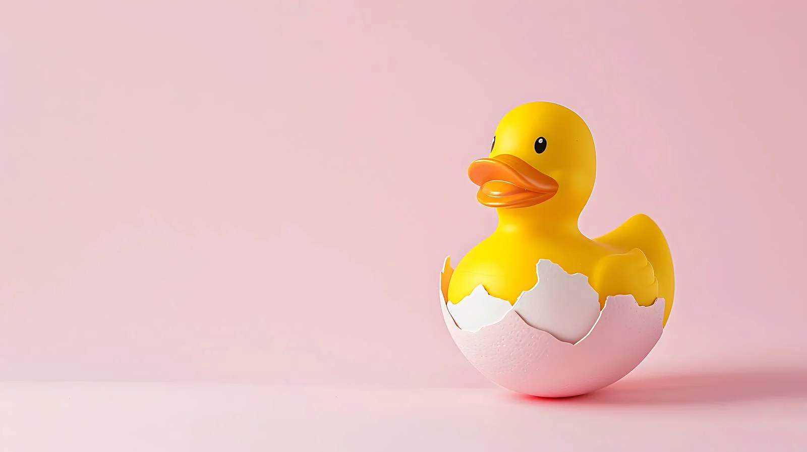 Whimsical Rubber Duck with Cracked Egg on Pastel Pink – free quack image from Dotvec