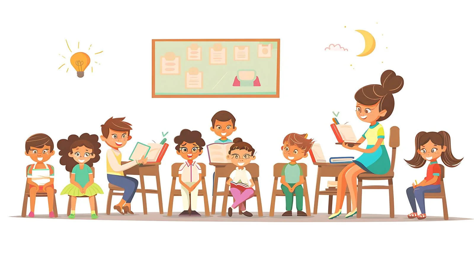 Rural School Scene with Teachers and Students – free educational environment image from Dotvec