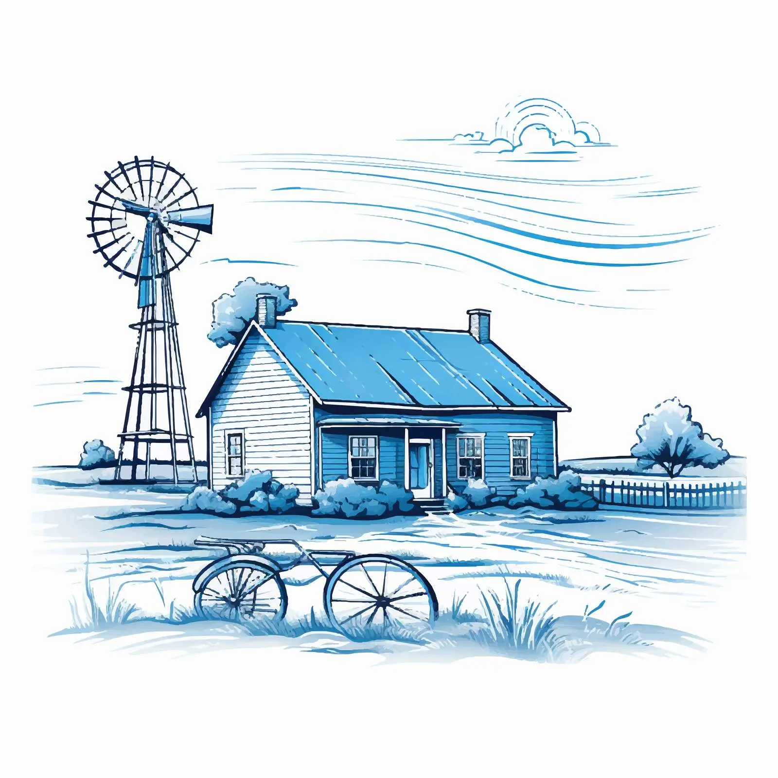 Rural Farm House Vector Outline Illustration — free download from Dotvec