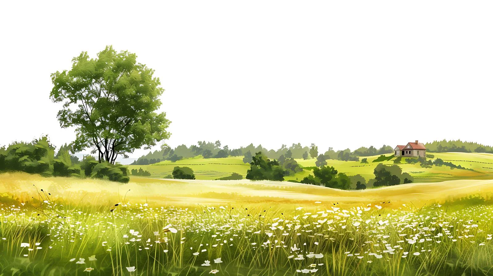 Serene countryside vista on white backdrop — free download from Dotvec