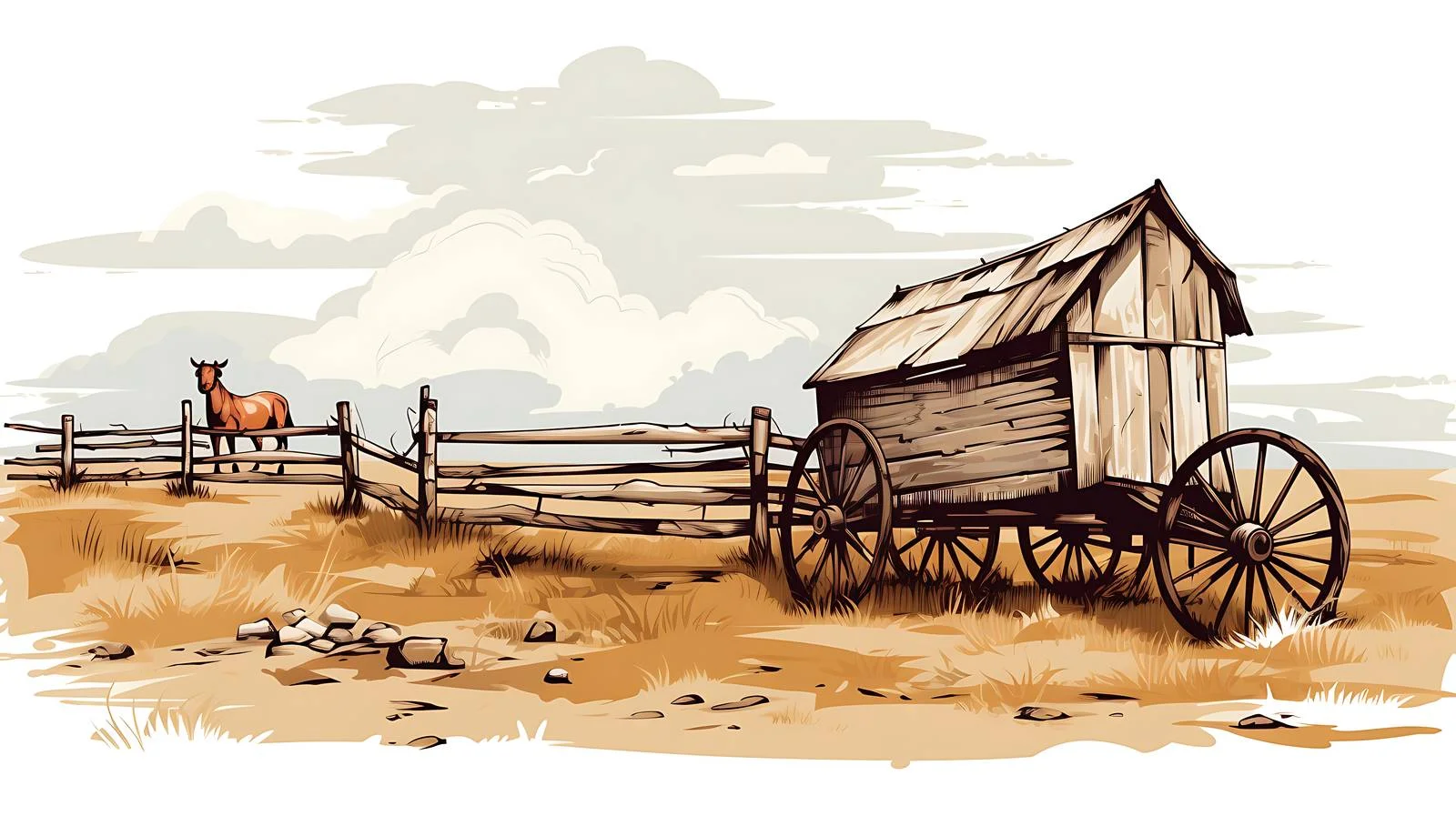 Rural Scene with Farm Wagon and Bar — free download from Dotvec