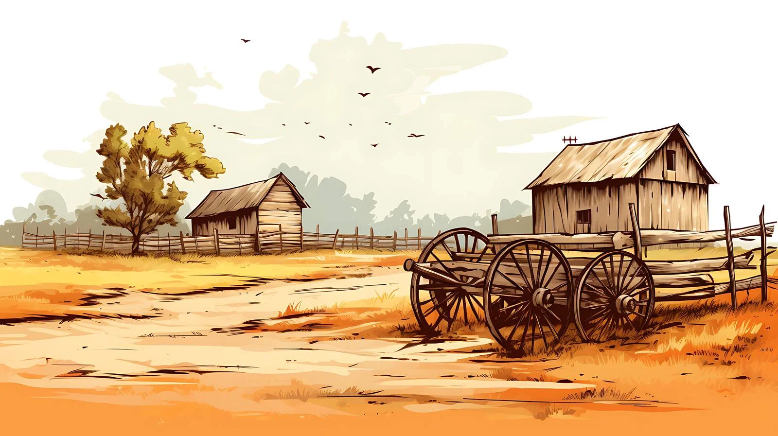 Scenic Farm Wagon and Old Bar — free download from Dotvec