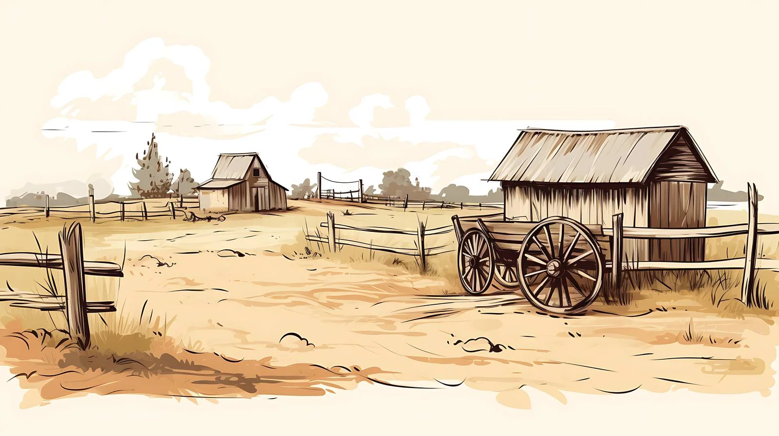 Rural Scene with Farm Wagon and Old Bar — free download from Dotvec