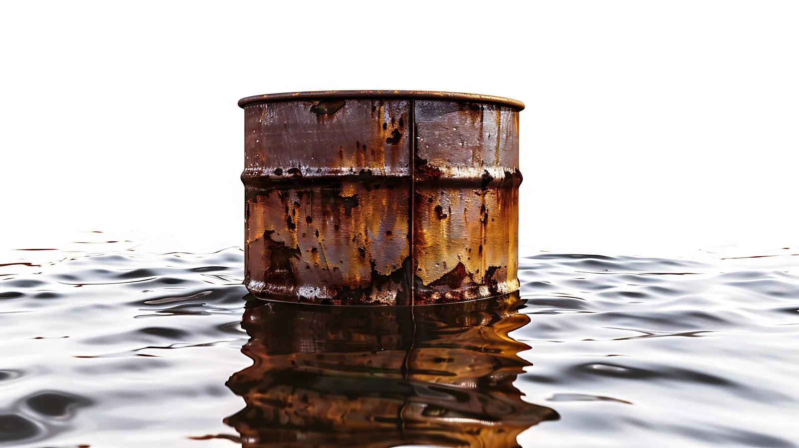 Rusty Barrel Floating in Water Industrial Scene — free download from Dotvec