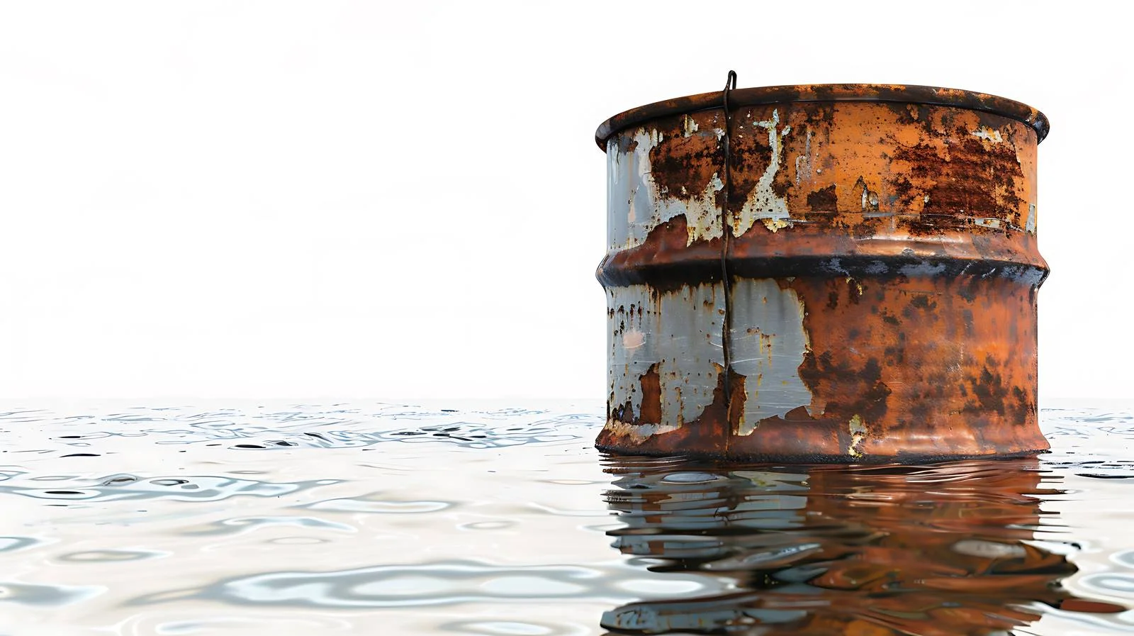 Decaying metal barrel in water reflection — free download from Dotvec