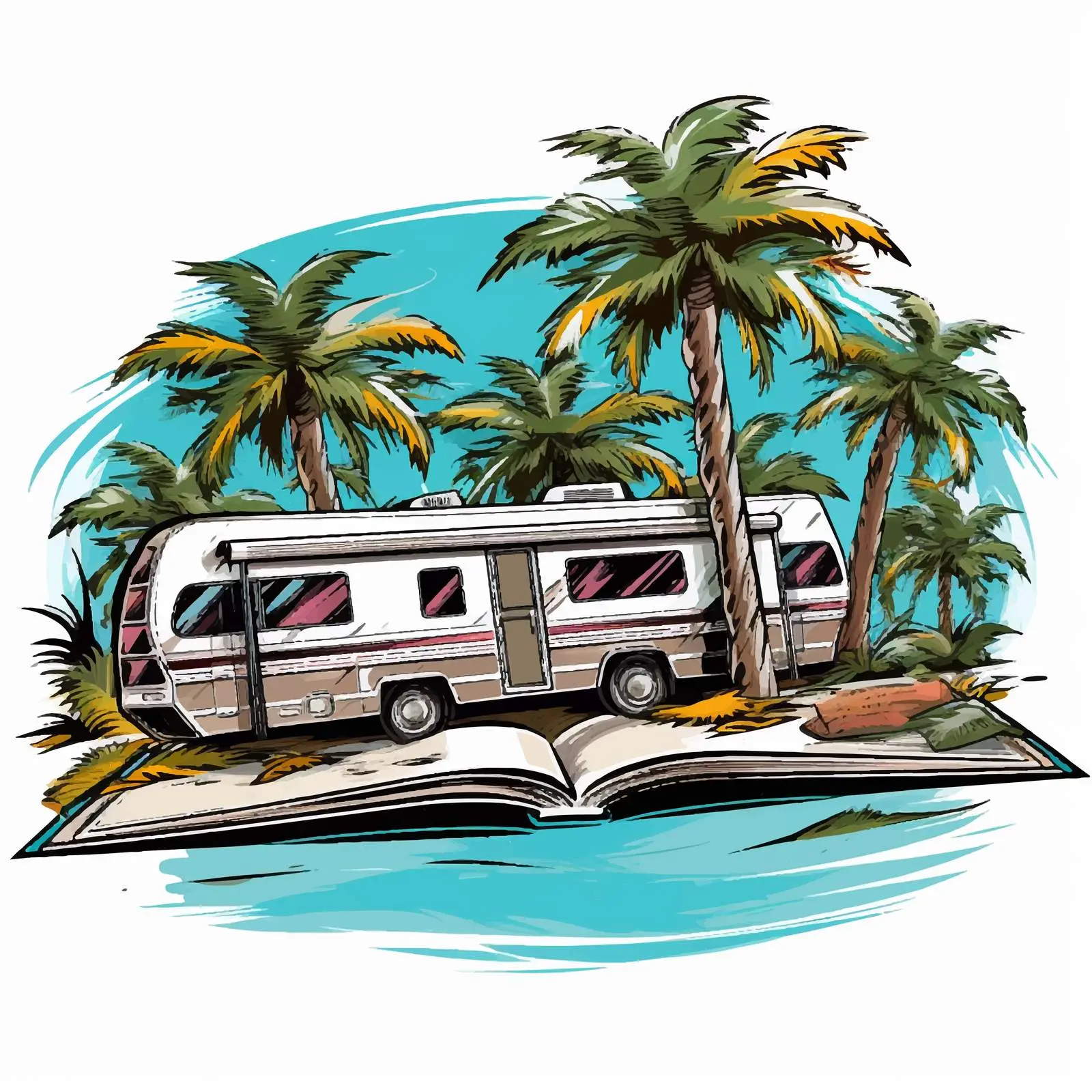 RVs and Palm Trees on Open Book Vector Art — free download from Dotvec