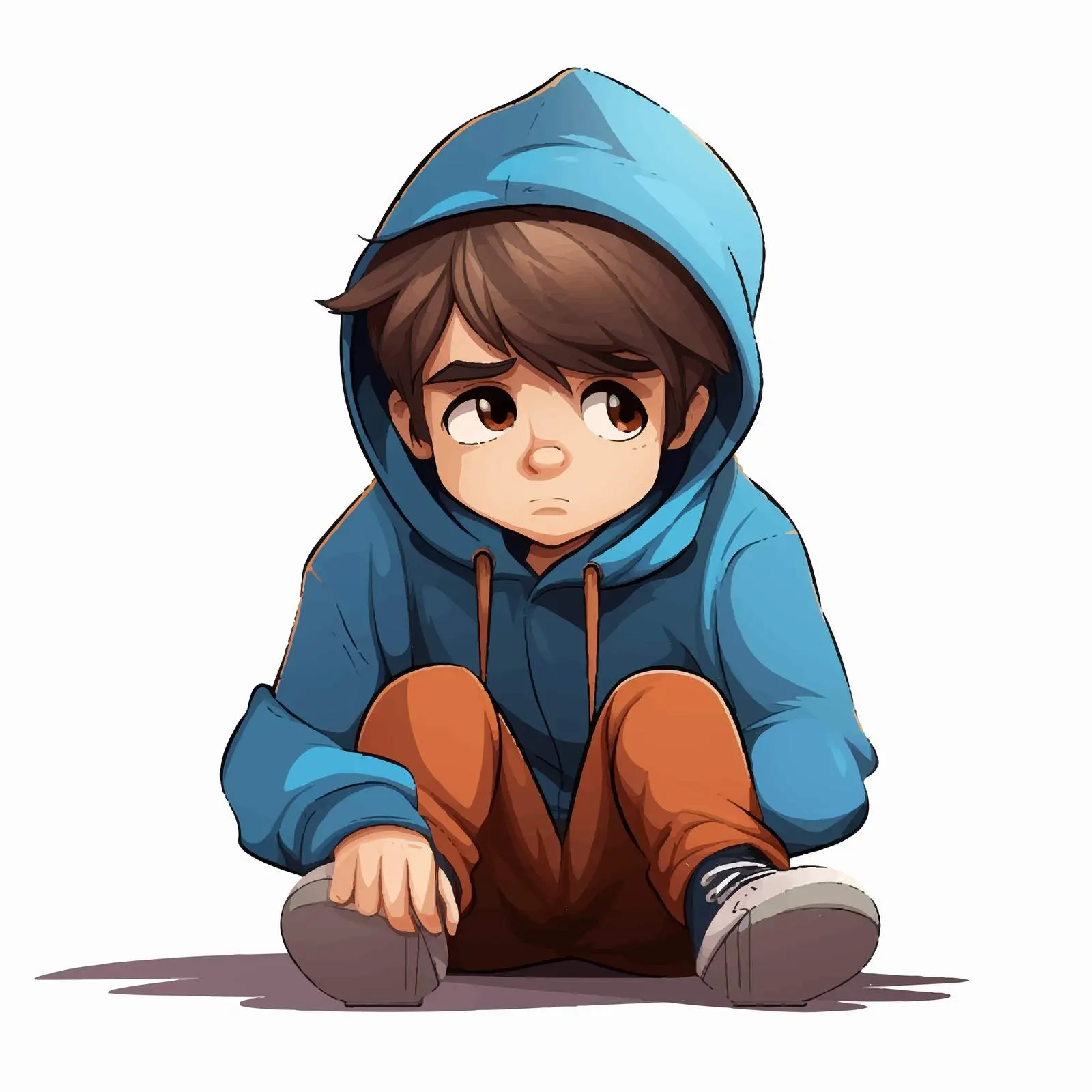 Sad Cartoon Boy Illustration with Head Down — free download from Dotvec