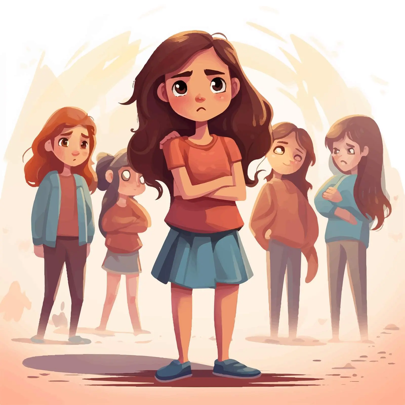 Sad Girl Bullied by Friends Illustration — free download from Dotvec