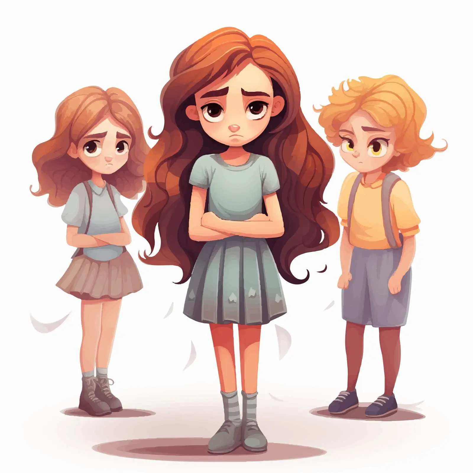 Sad Girl Illustration Facing Bullying by Friends – free friend group image from Dotvec
