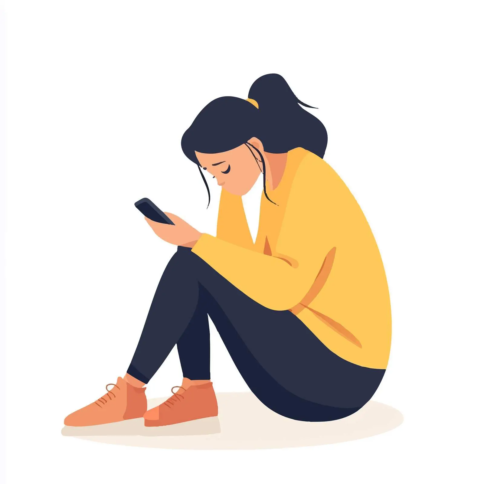 Sad Girl Waiting for a Message on Phone — free download from Dotvec