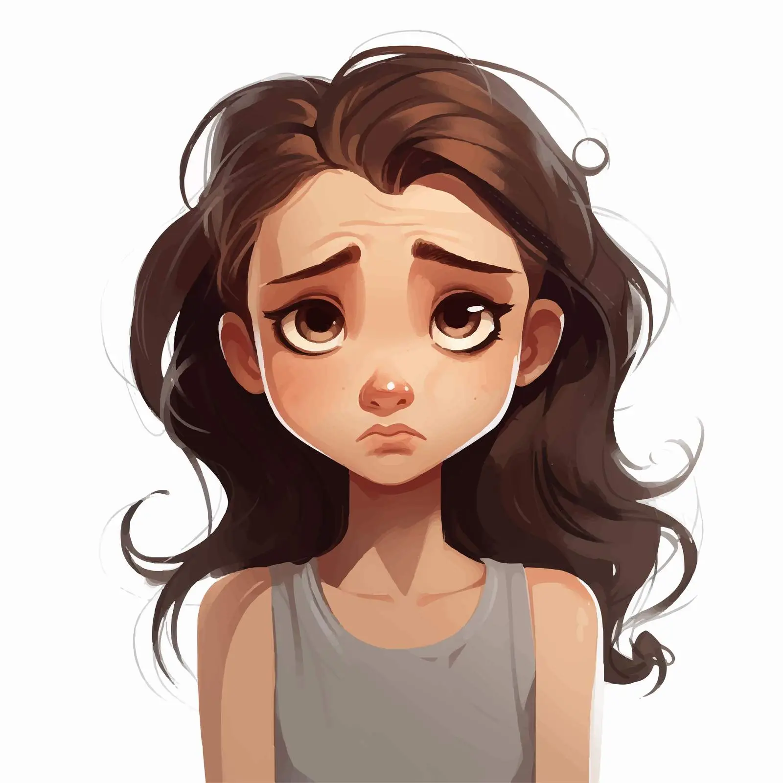 Sad Girl Vector Illustration with Expression – free beauty in sadness image from Dotvec