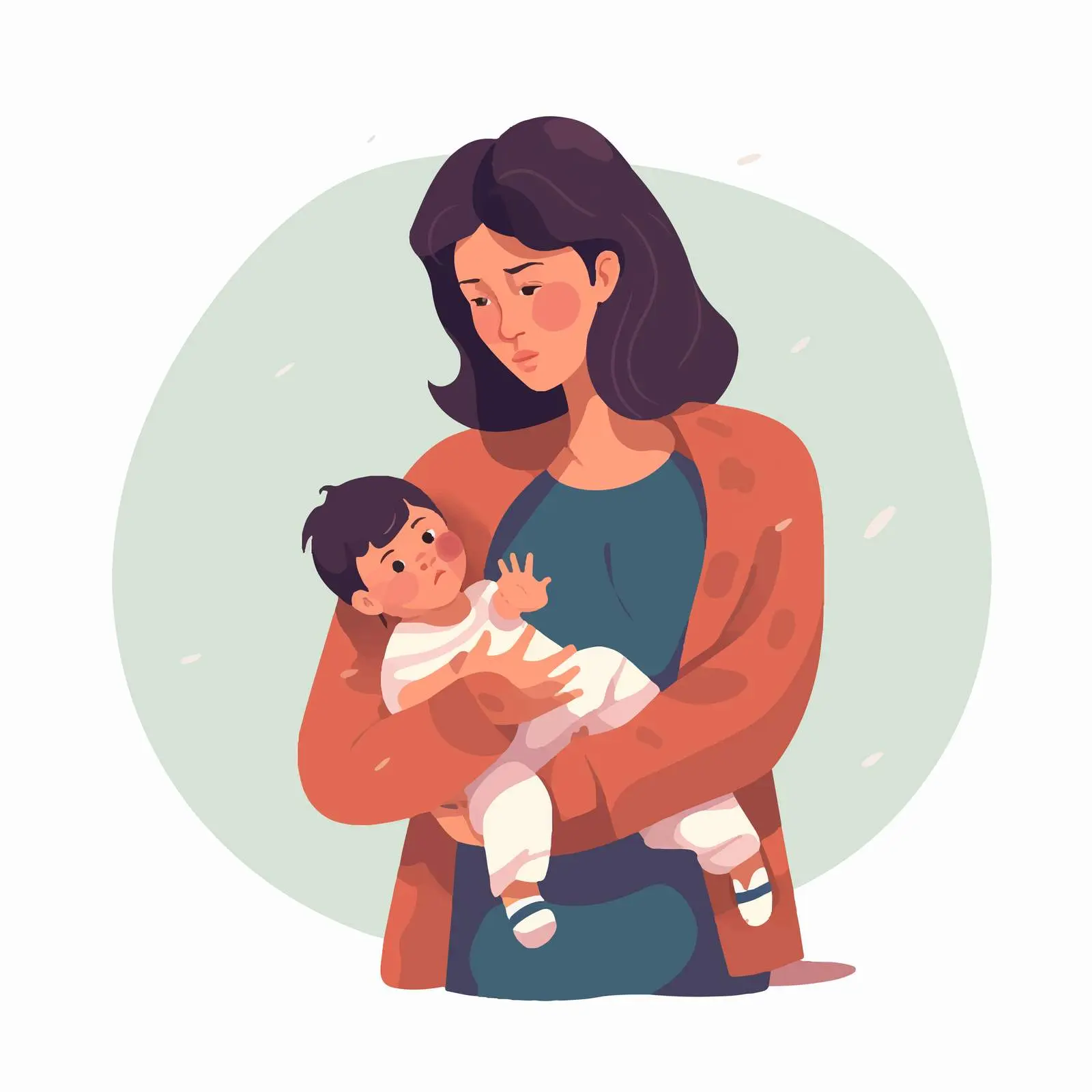 Sad Mother Holding Twin Babies — free download from Dotvec