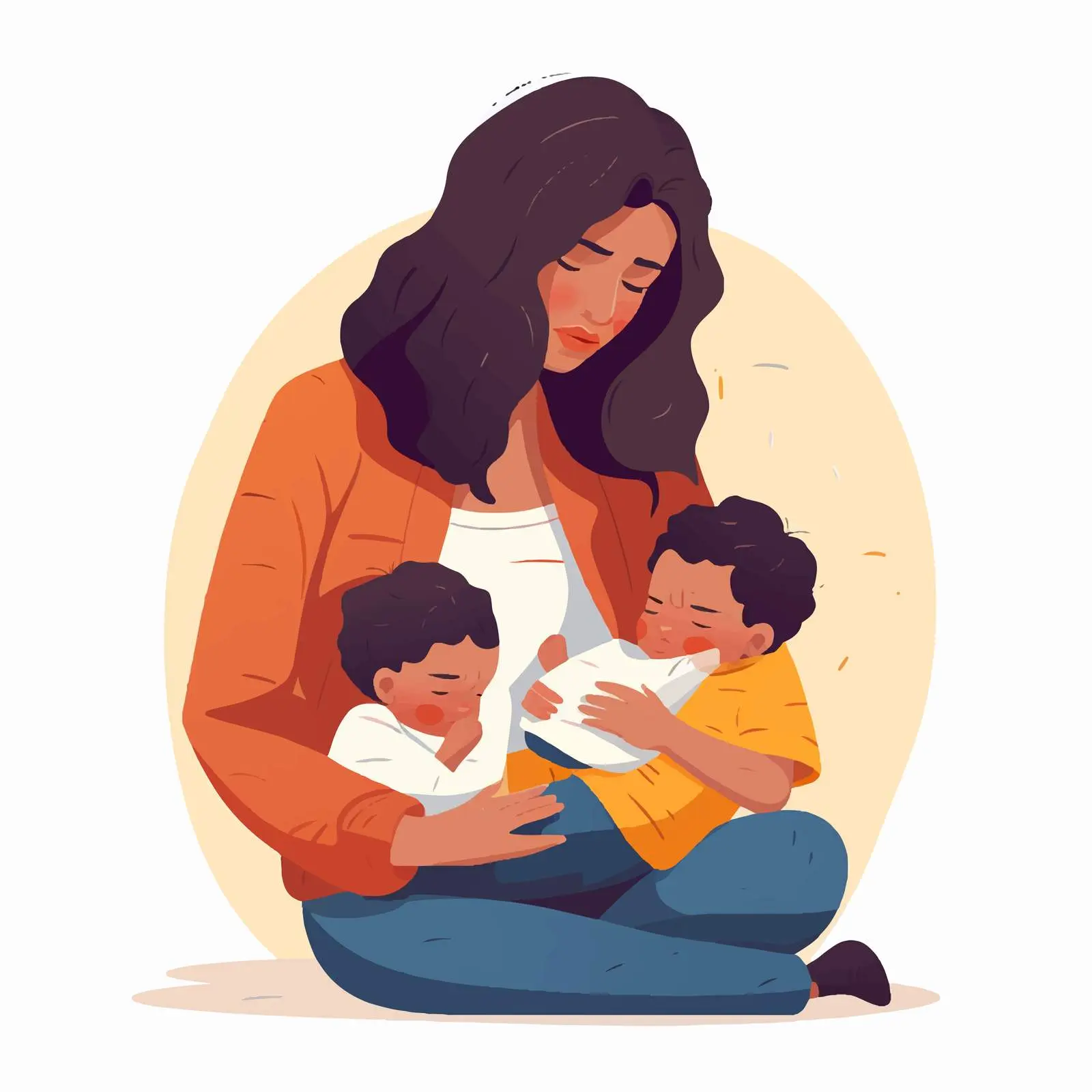 Sad Mother Holding Twins – Emotional Vector Art – free twin image from Dotvec