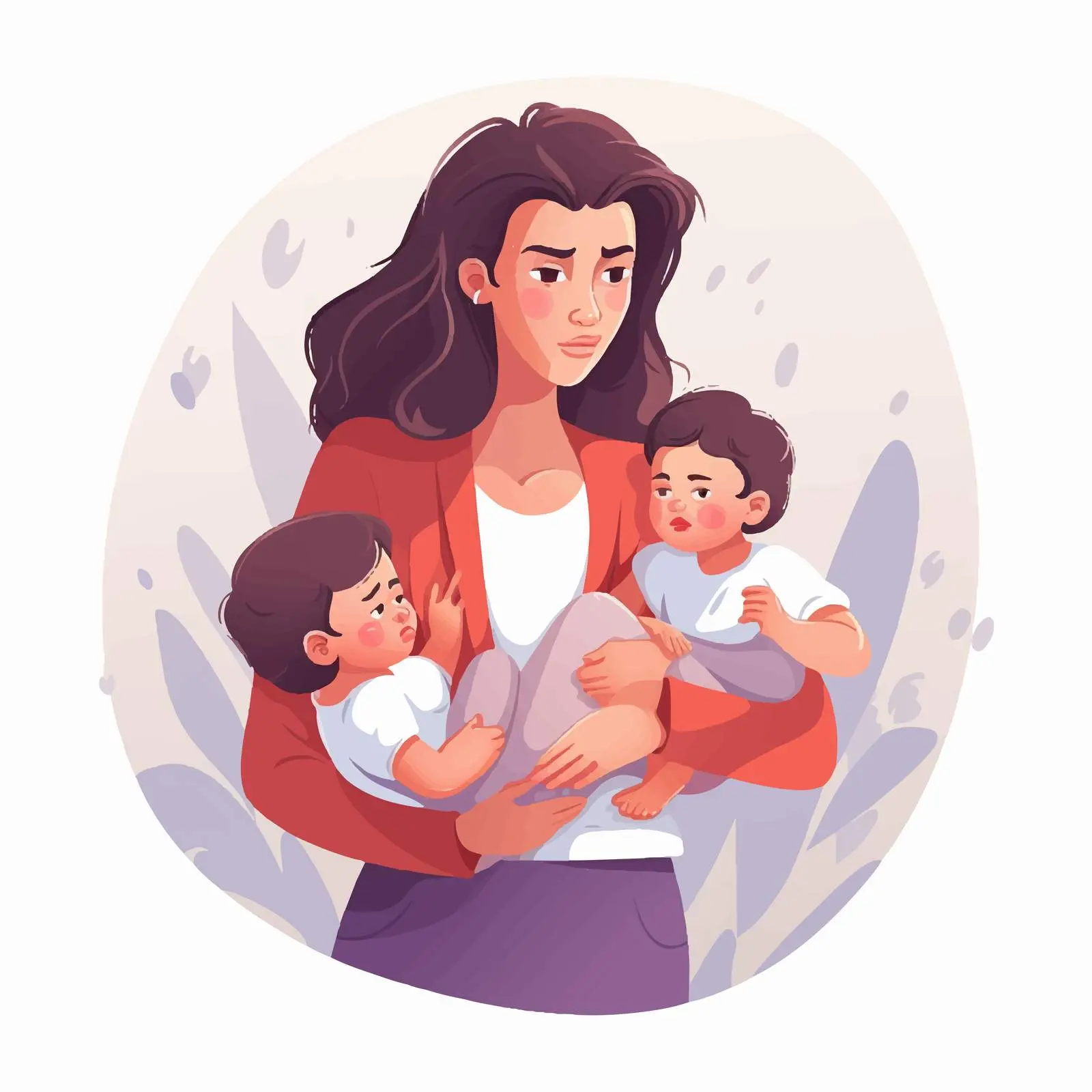 Sad Mother Holding Twins in Despair – free twin image from Dotvec