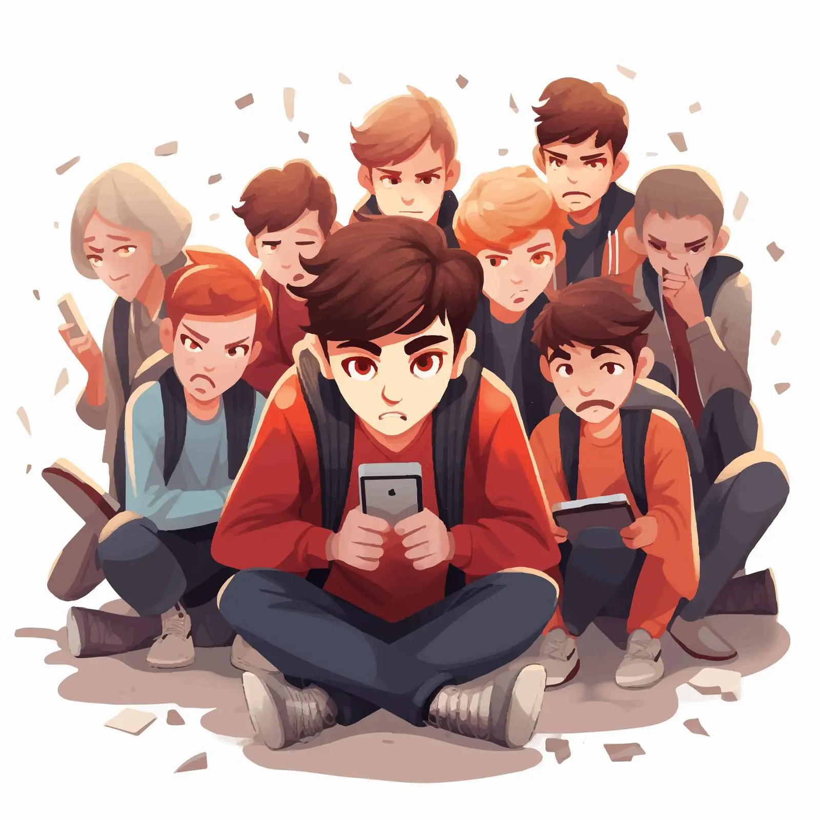 Sad Teenage Boy Surrounded by Classmates – free bullying image from Dotvec