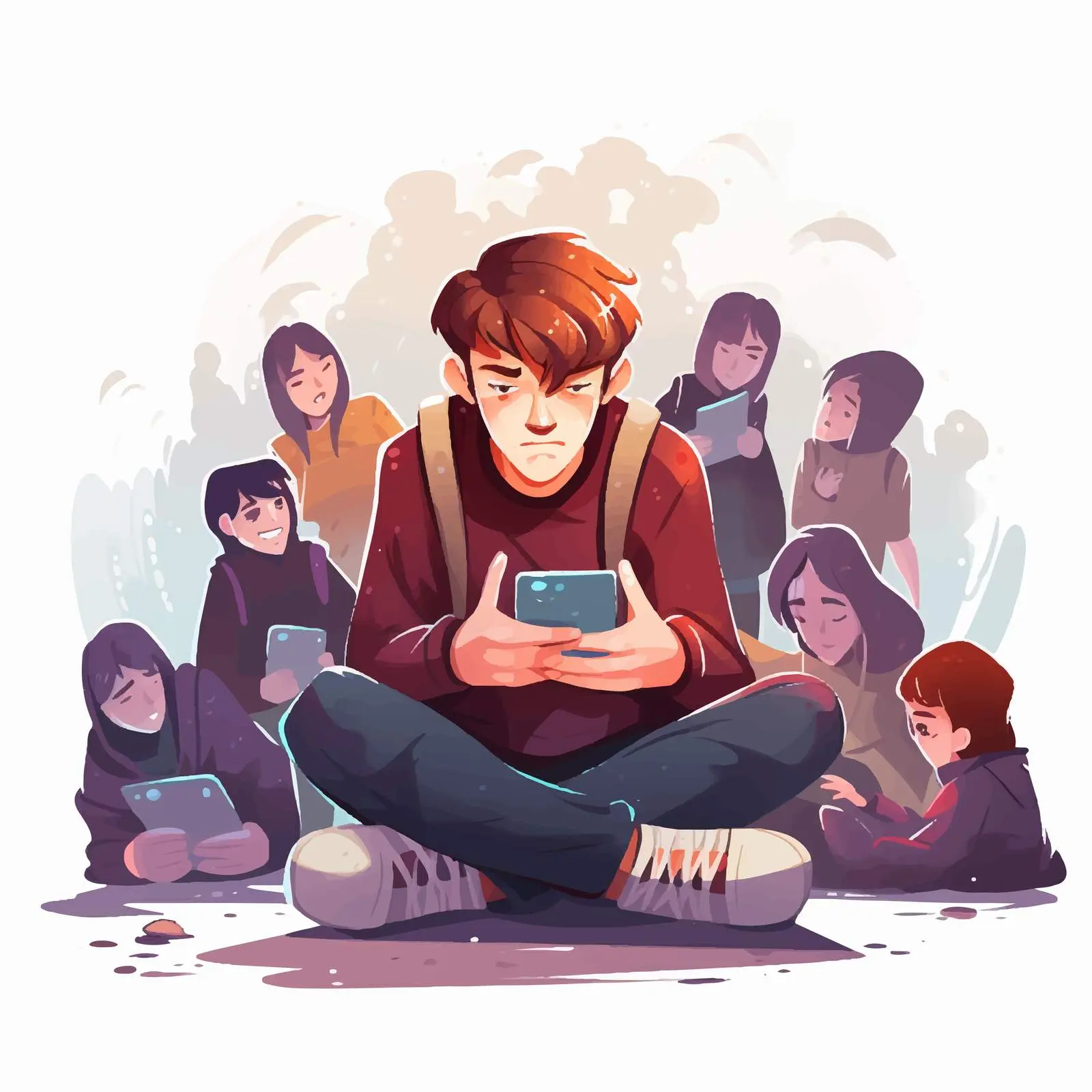 Sad Teenage Boy Surrounded by Classmates – free bullying image from Dotvec
