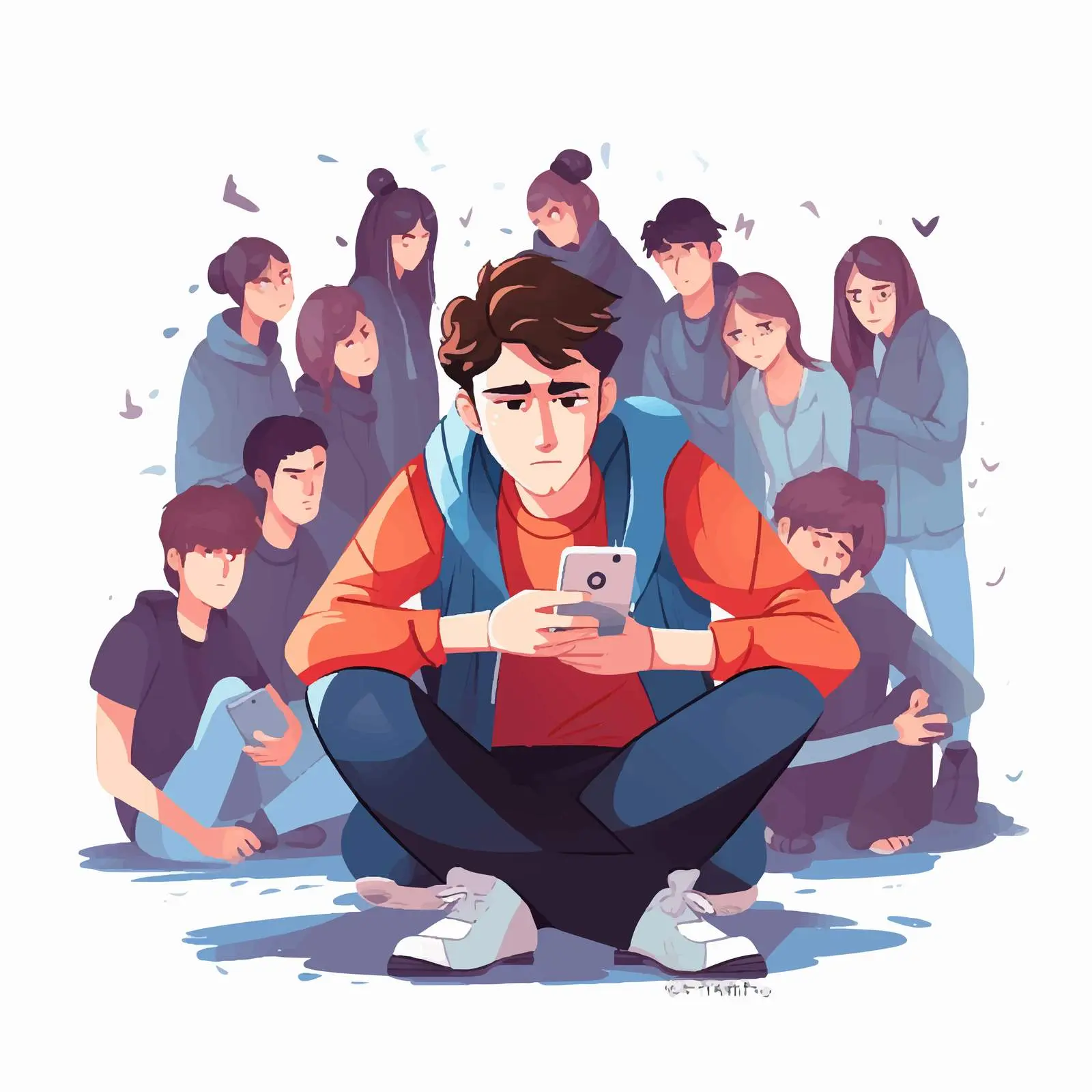 Sad Teenage Boy Among Classmates – free rounded image from Dotvec