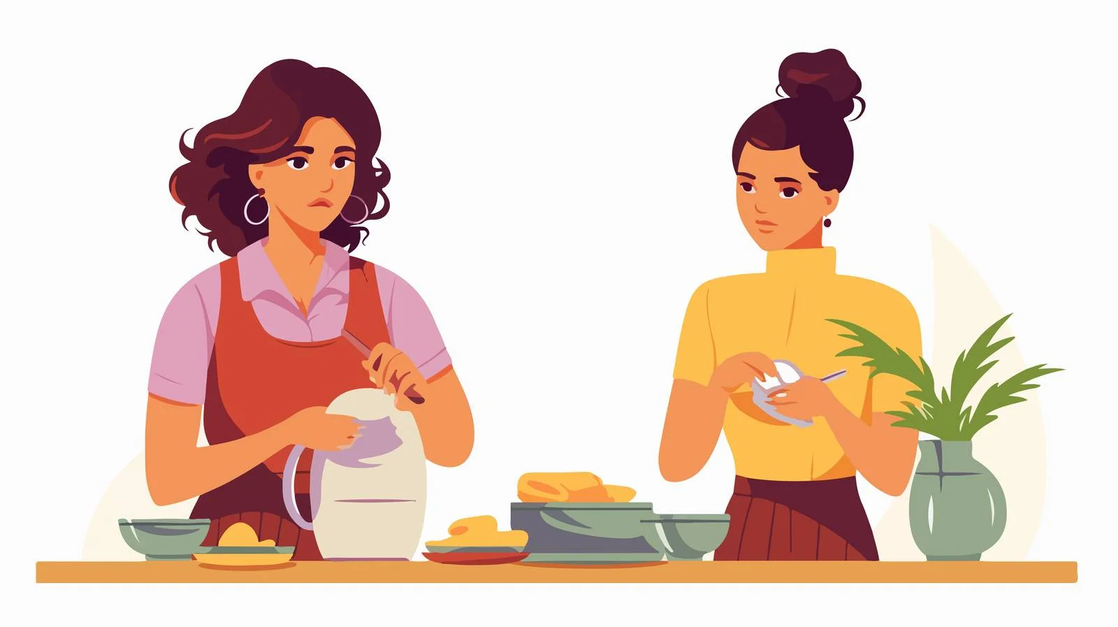 Exhausted women drained by household chores — free download from Dotvec