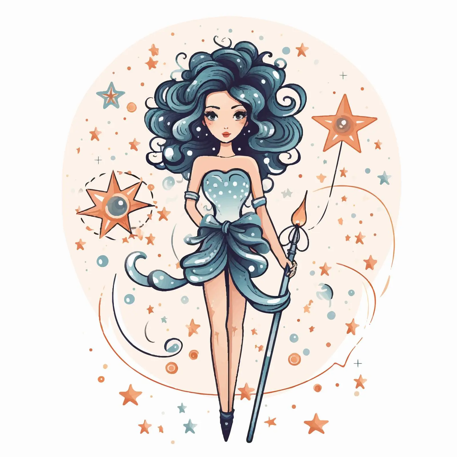 Sagittarius Girl with Magic Wand - Zodiac Vector — free download from Dotvec