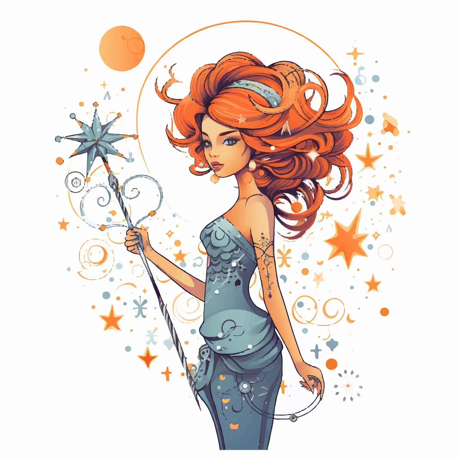 Sagittarius Girl Cartoon with Magic Wand — free download from Dotvec