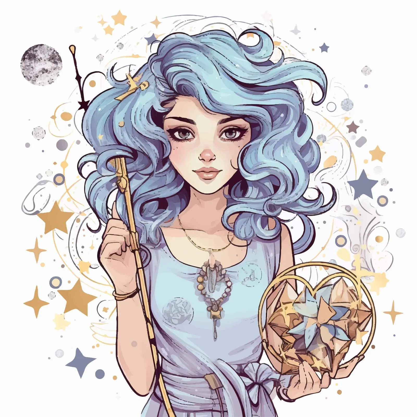 Sagittarius Girl Cartoon with Magic Wand — free download from Dotvec