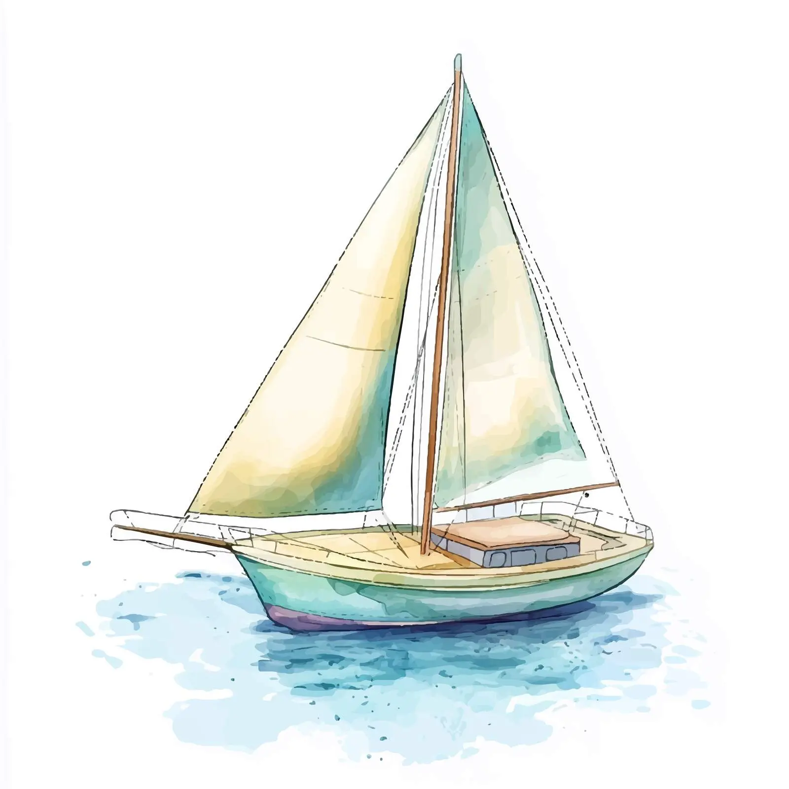 Cartoon Style Watercolor Sailboat Illustration — free download from Dotvec