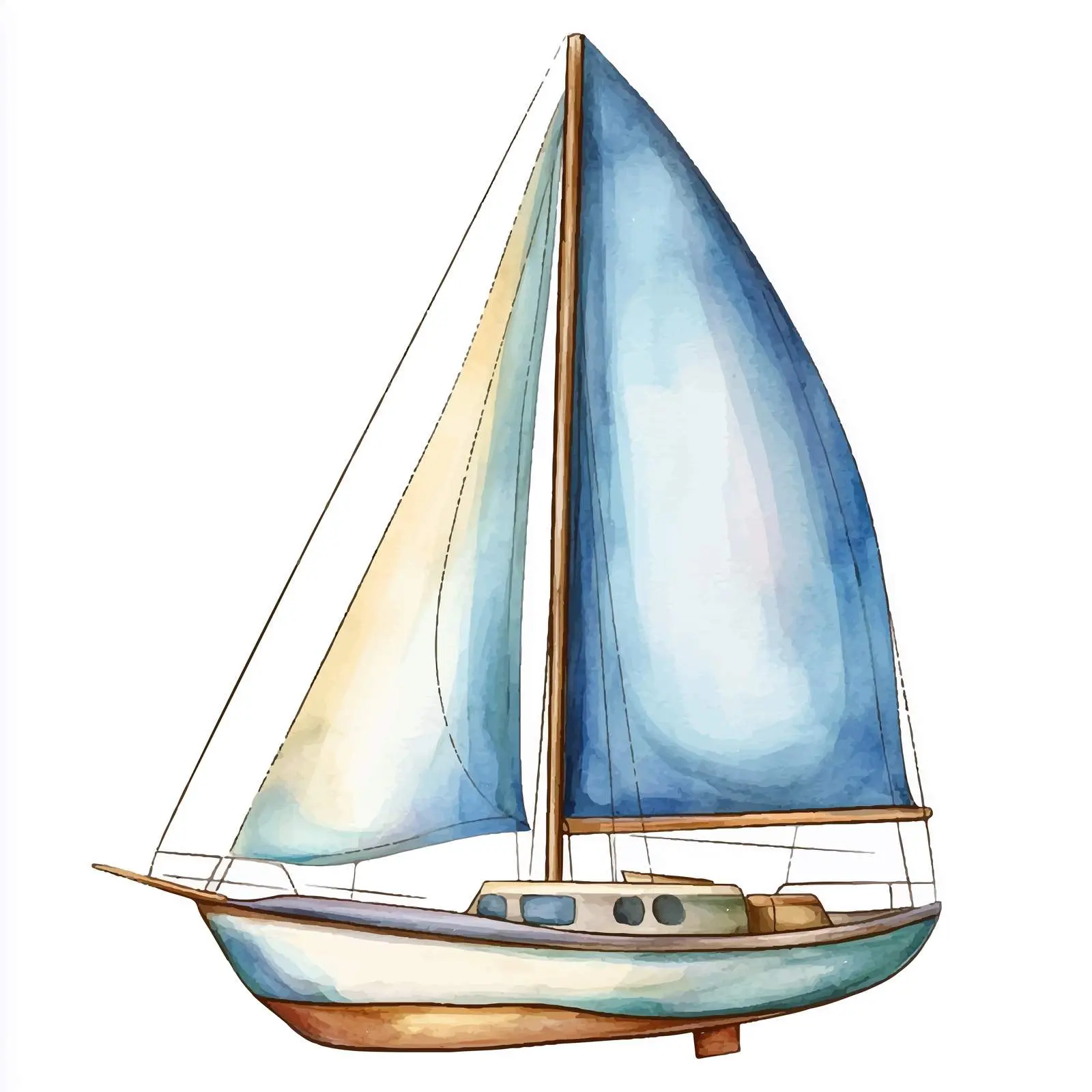 Cartoon Style Sailboat Watercolor Illustration — free download from Dotvec