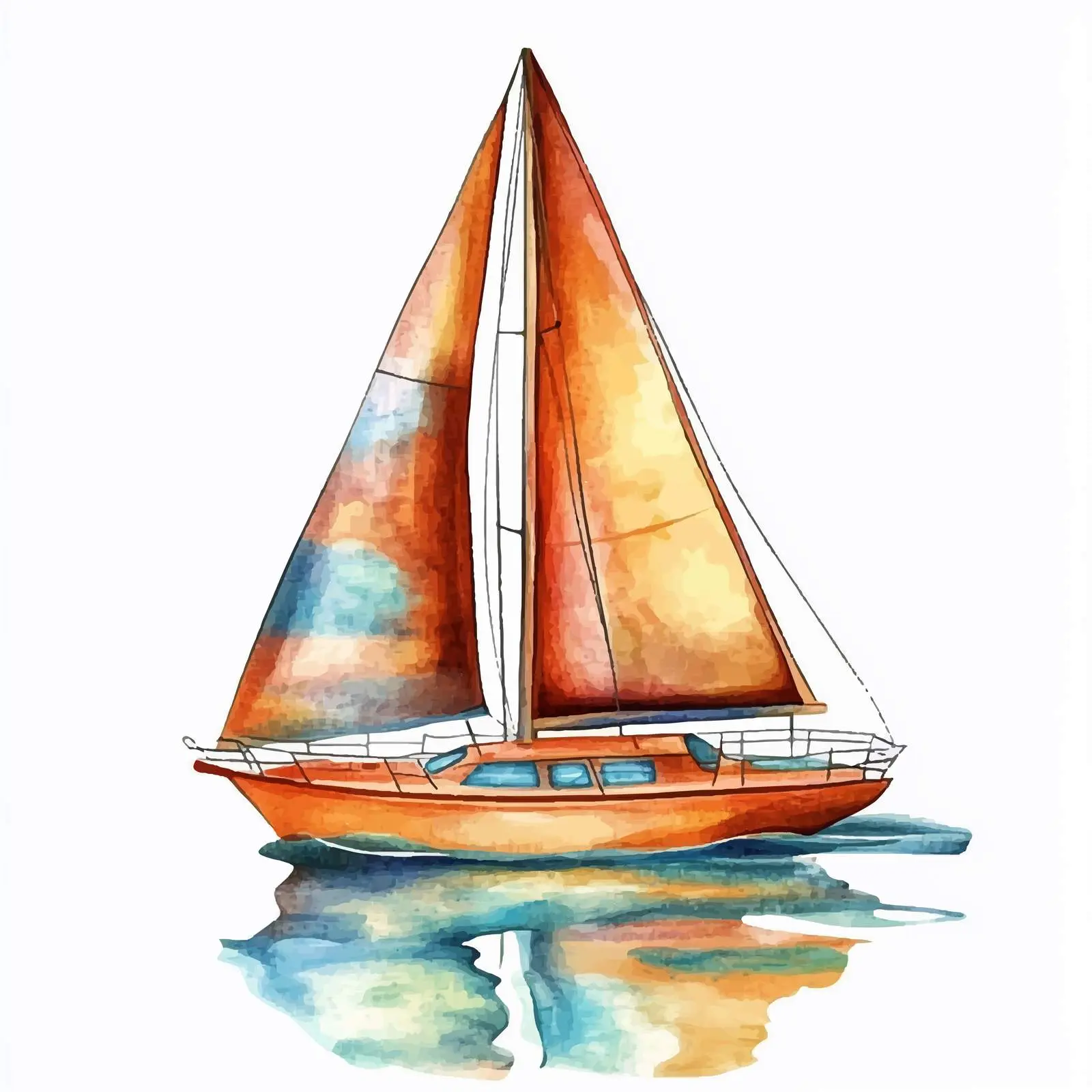 Cartoon Style Watercolor Sailboat Illustration – free yacht image from Dotvec