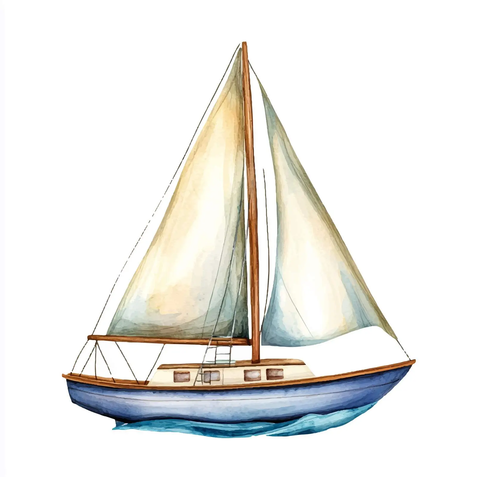 Cartoon Style Watercolor Sailboat Illustration — free download from Dotvec
