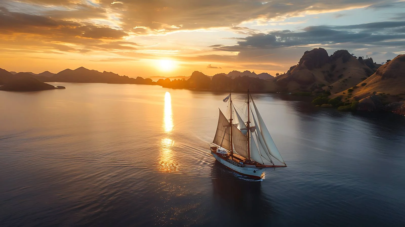 Sailing at Sunset Near Komodo Island — free download from Dotvec