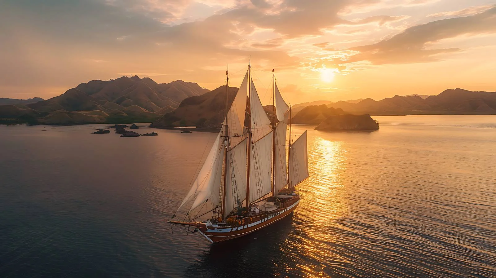 Serene Sunset Sailing near Komodo Island — free download from Dotvec