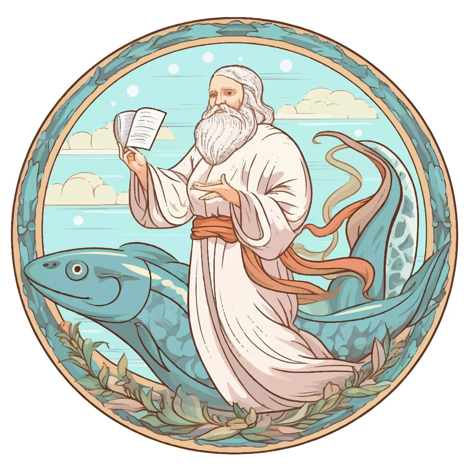 Saint Jonah and the Whale Pastel Illustration — free download from Dotvec