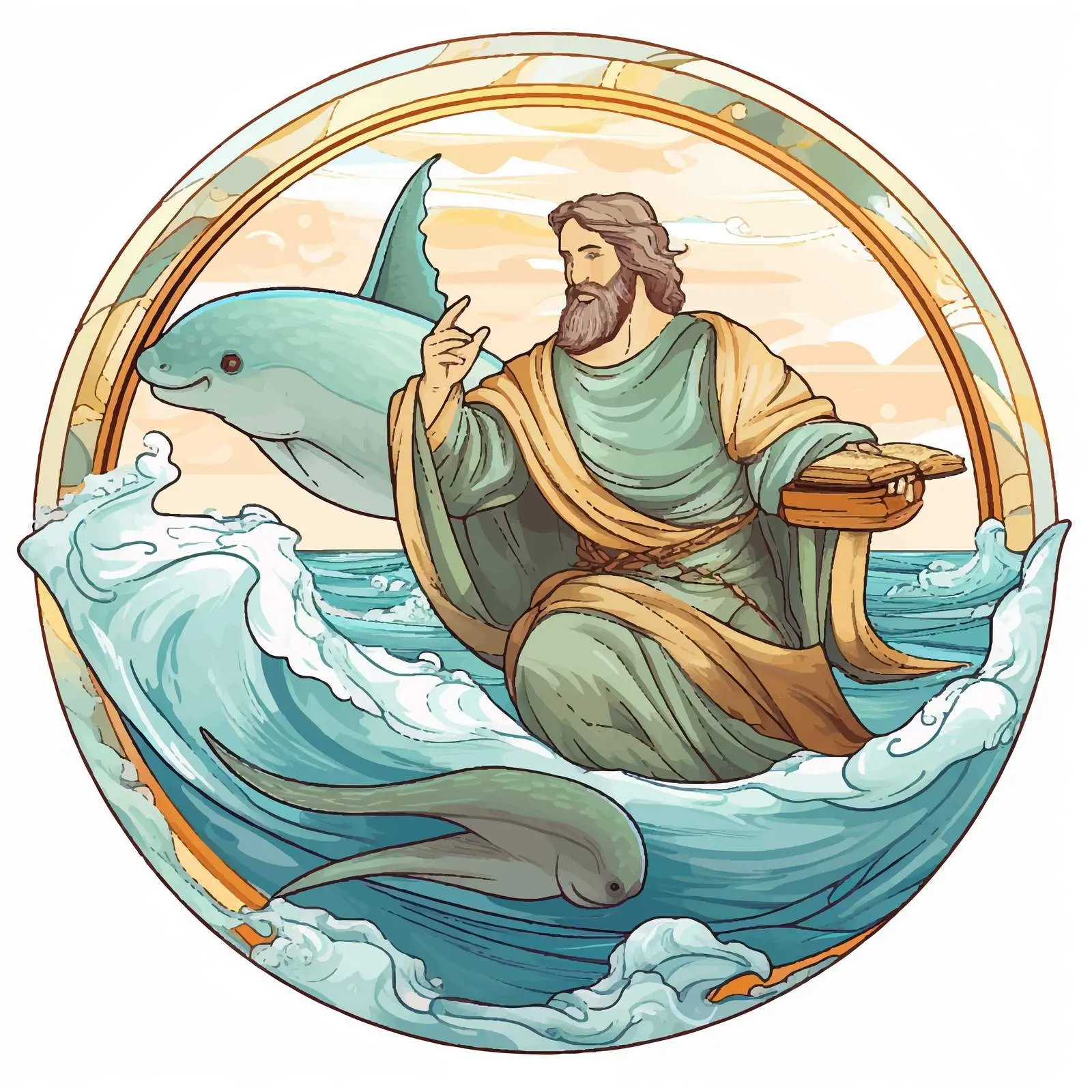 Saint Jonah and the Whale Pastel Illustration — free download from Dotvec