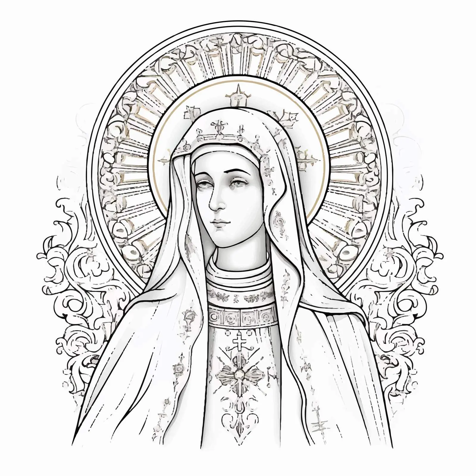 Saint Matrona Nikonova Byzantine Style Coloring Page — free download from Dotvec