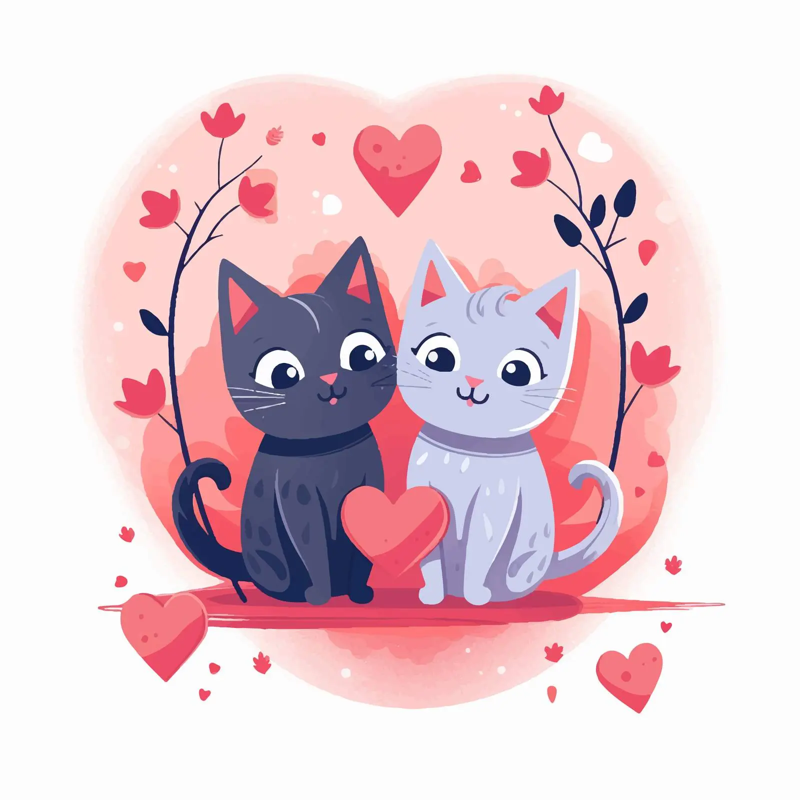 Cute Cat Love Postcard for Valentine's Day — free download from Dotvec