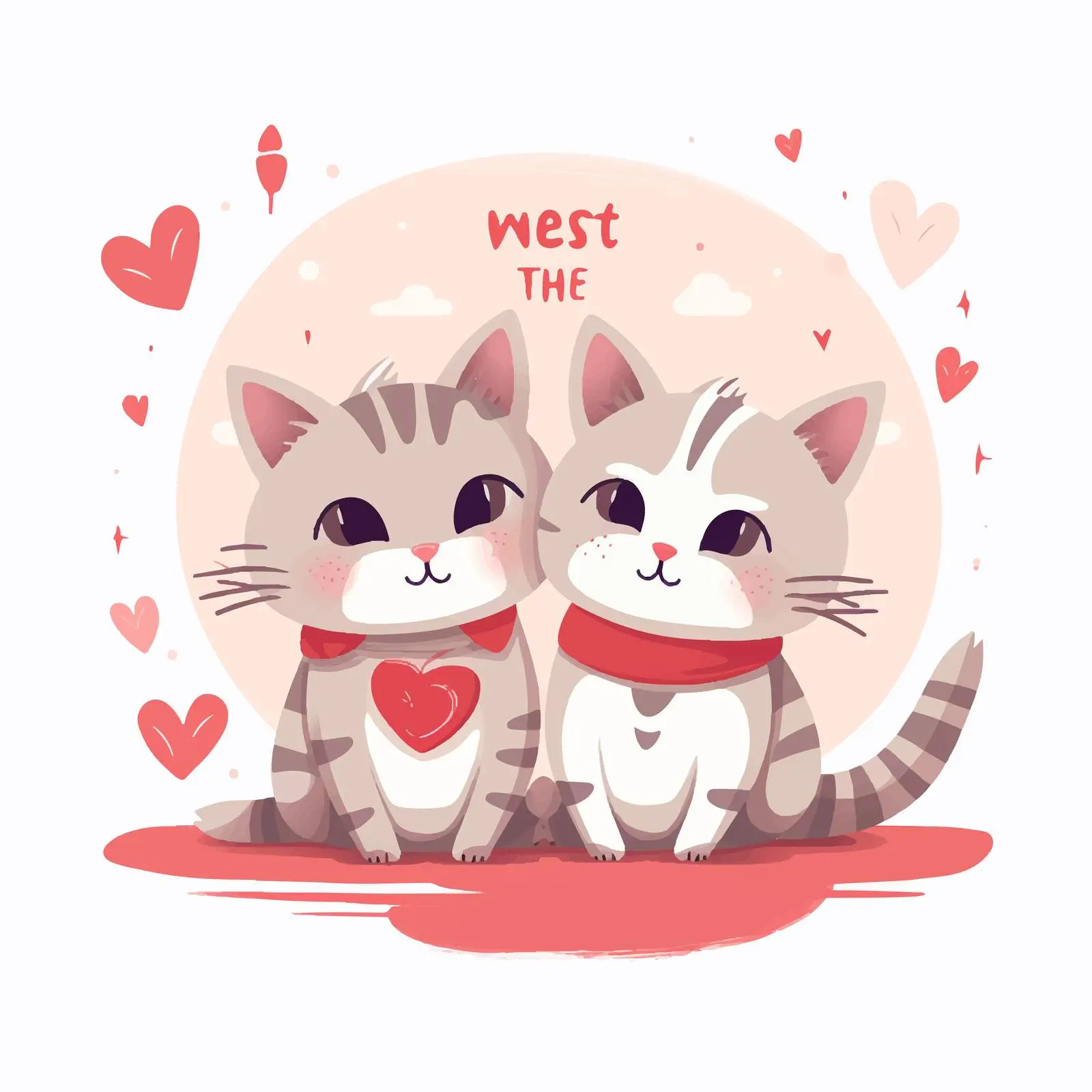Valentine's Day Postcard with Cute Cat Couple — free download from Dotvec