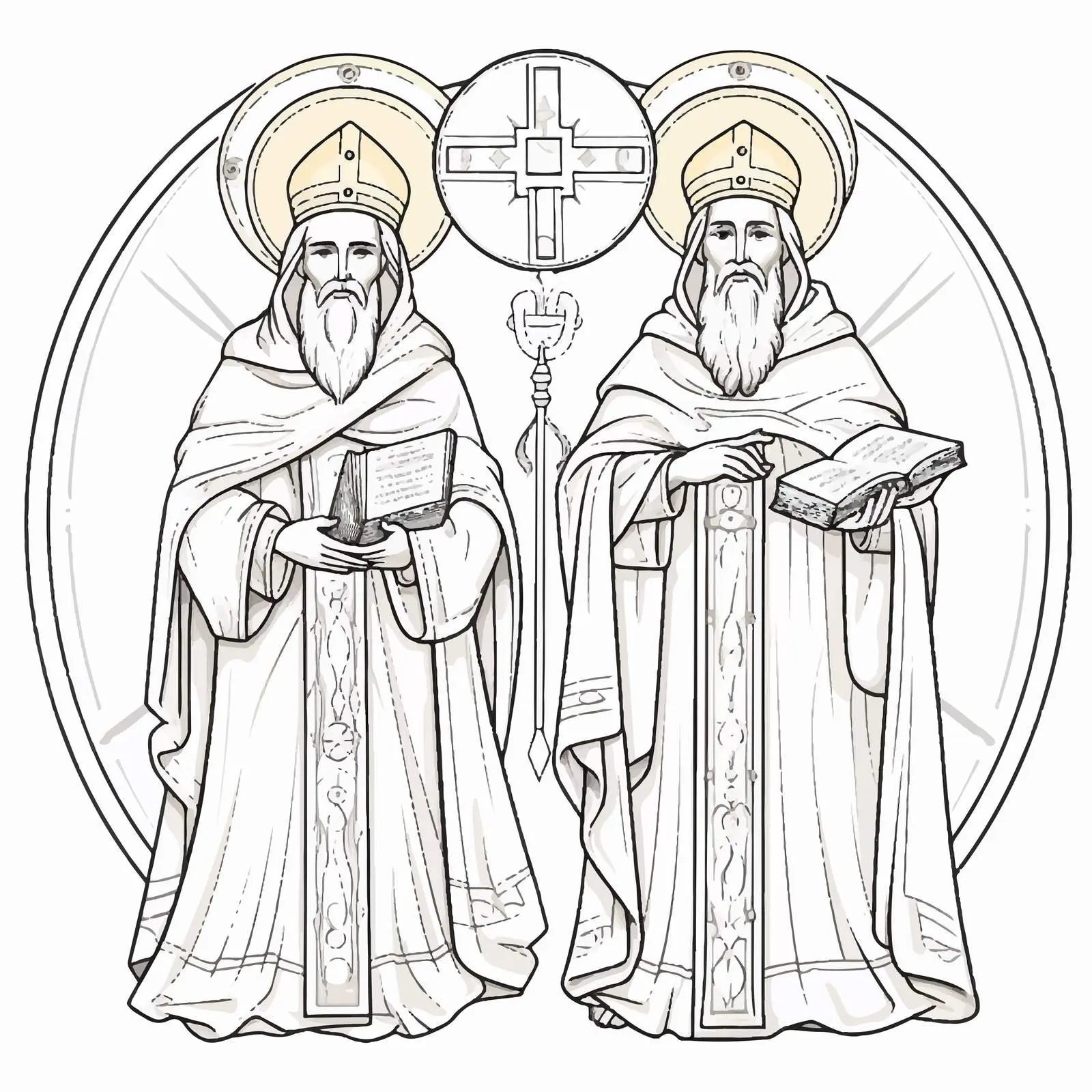 Cyril and Methodius Byzantine Style Coloring Page – free creative education image from Dotvec