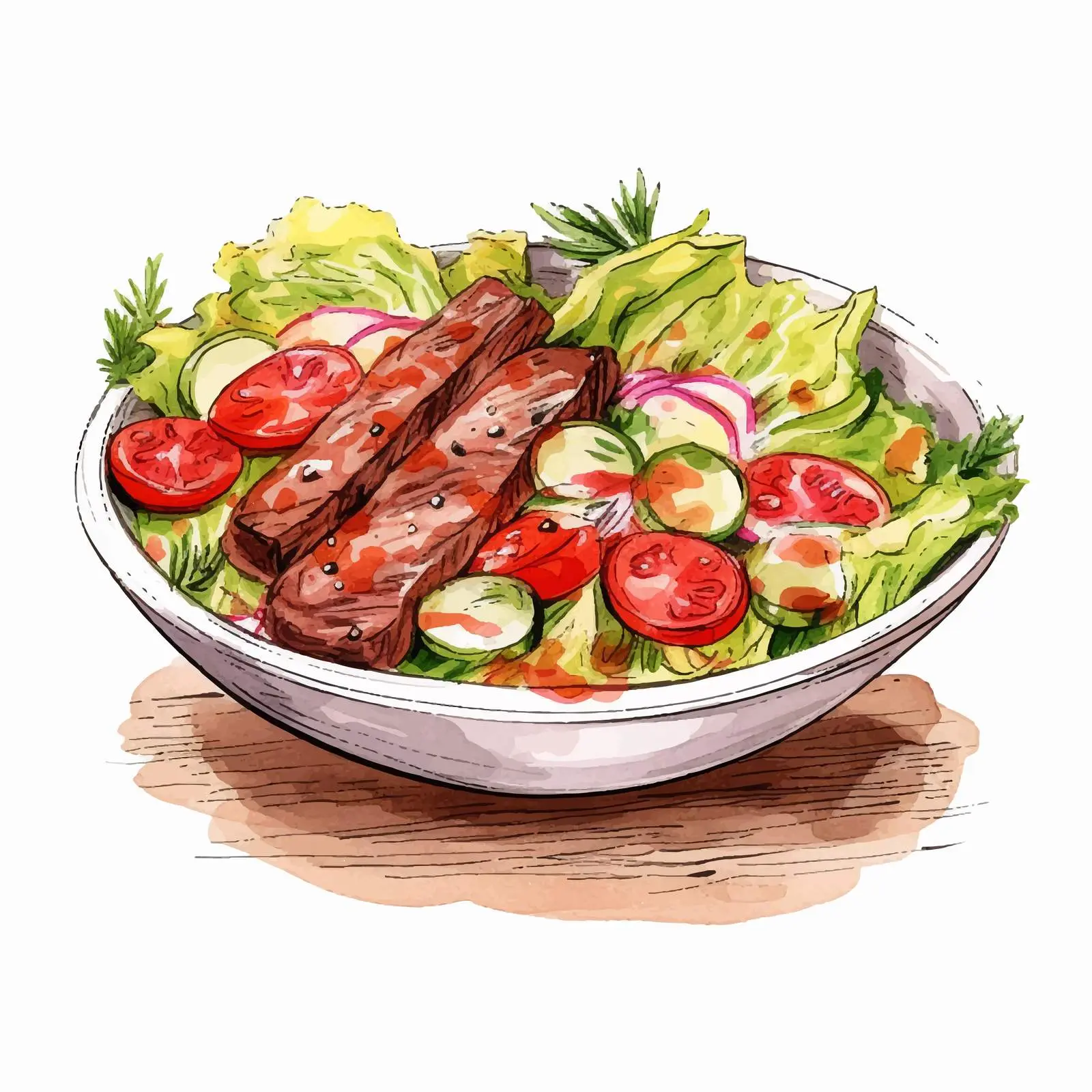 Lettuce Salad with Meat and Tomatoes Serving — free download from Dotvec