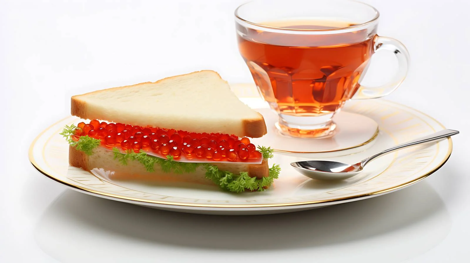 Gourmet Sandwich with Red Caviar and Tea — free download from Dotvec