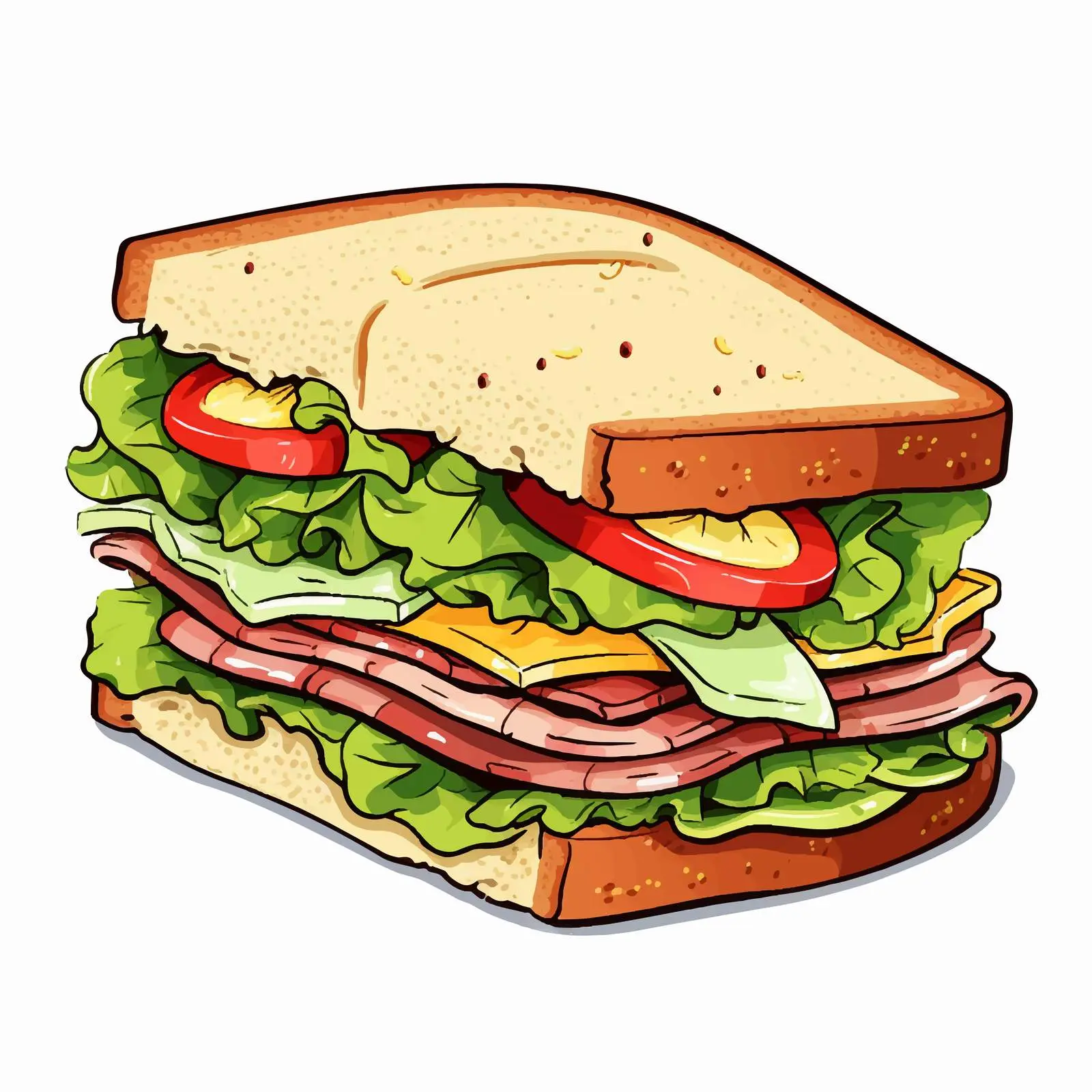 Colorful Sandwich with Lettuce, Ham, and Tomato – free culinary illustration image from Dotvec