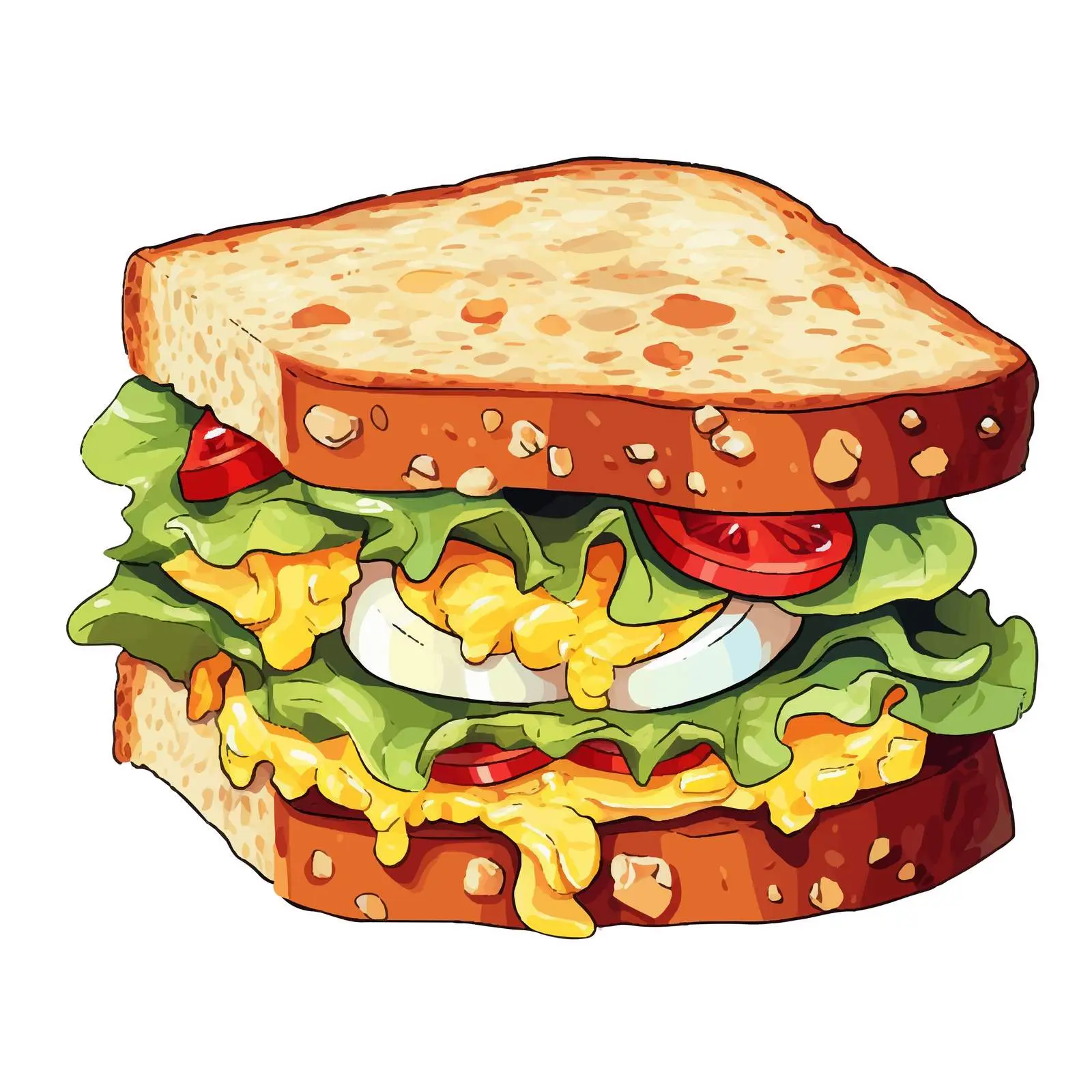 Delicious Scrambled Egg Bacon Lettuce Sandwich Vector – free cartoon sandwich image from Dotvec