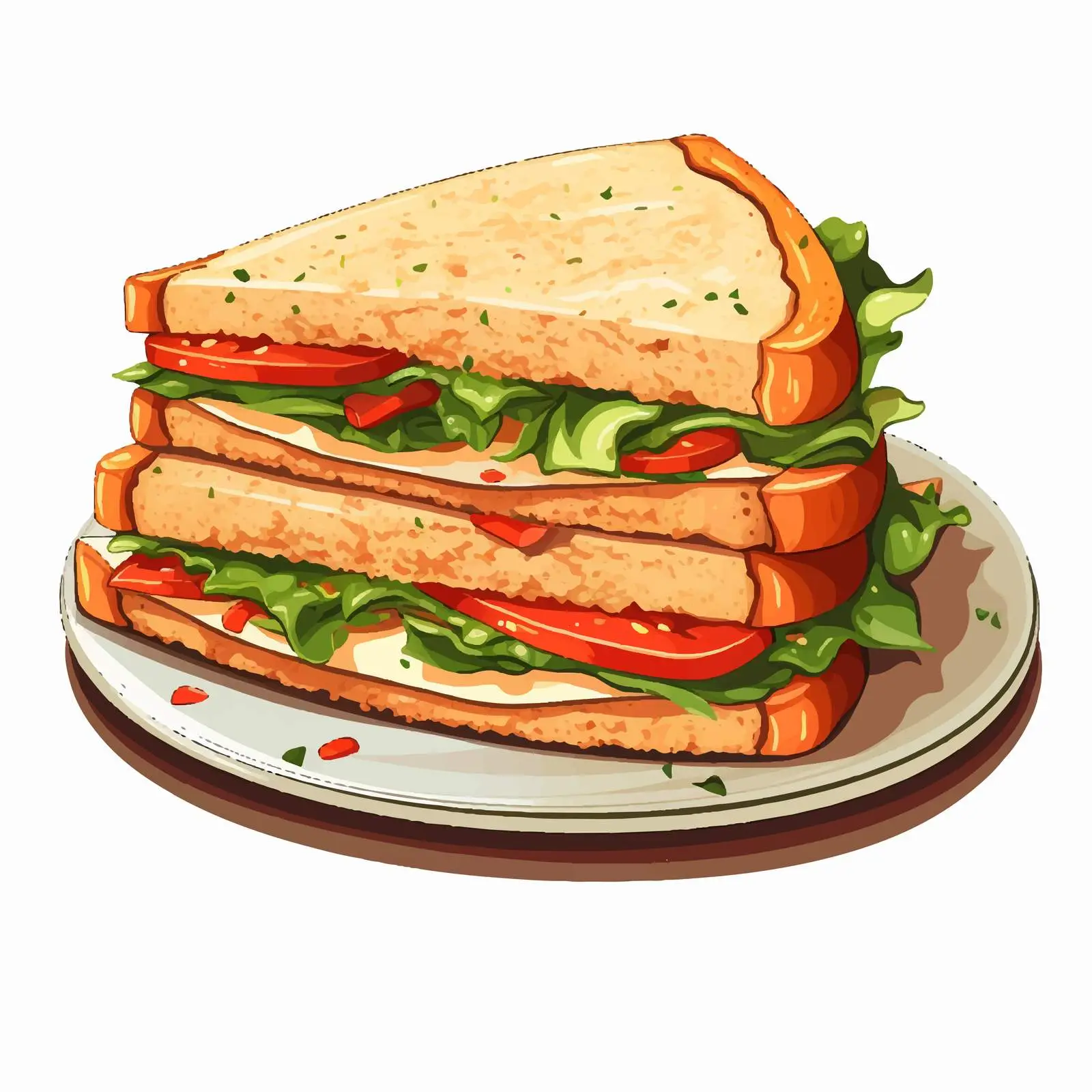 Colorful Sandwiches on Plate Vector Illustration – free cartoon sandwich image from Dotvec
