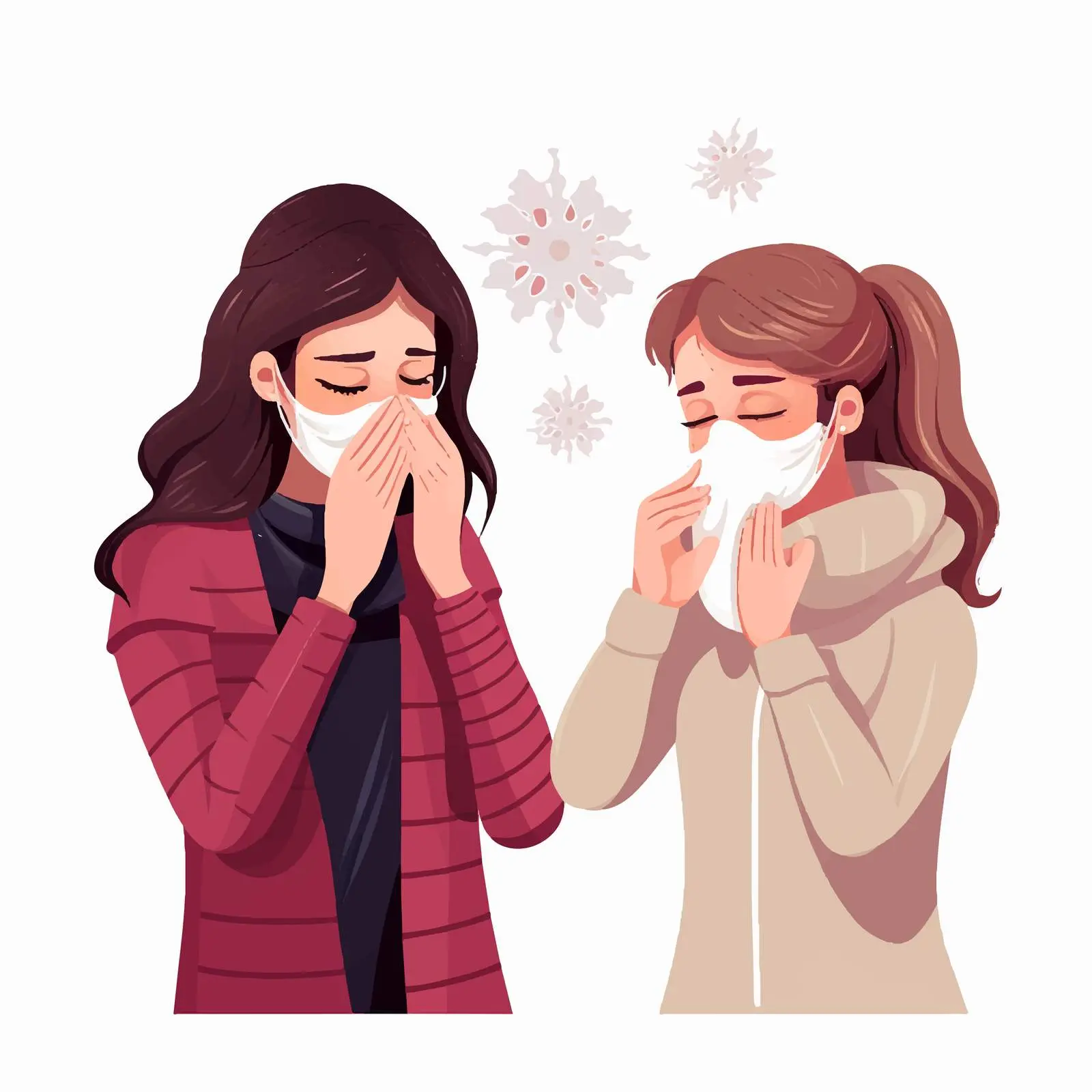 Girl Observing Friend Sneezing – Vector Illustration — free download from Dotvec