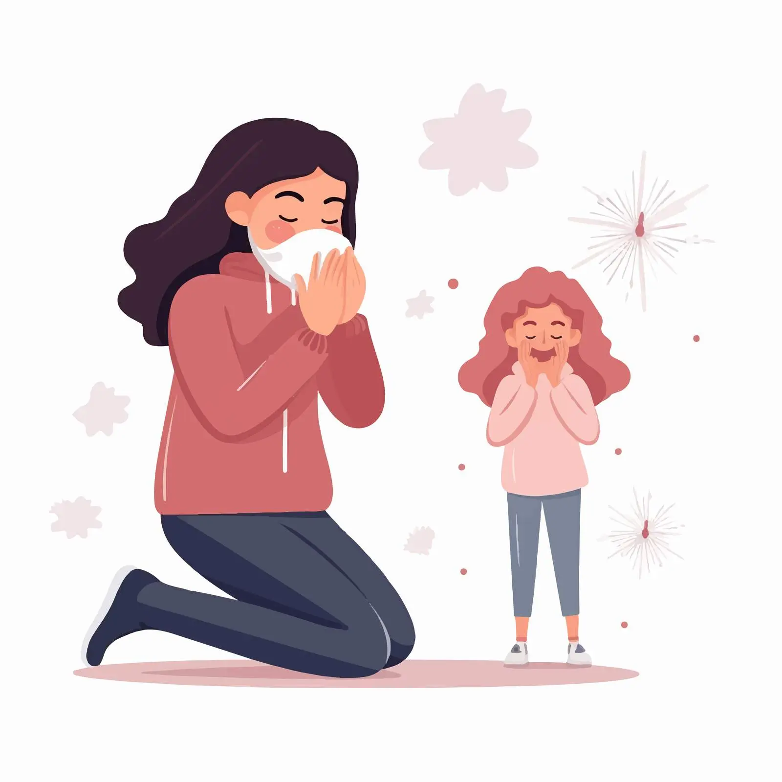 Girl Observing Friend with Sneezes Vector Art — free download from Dotvec