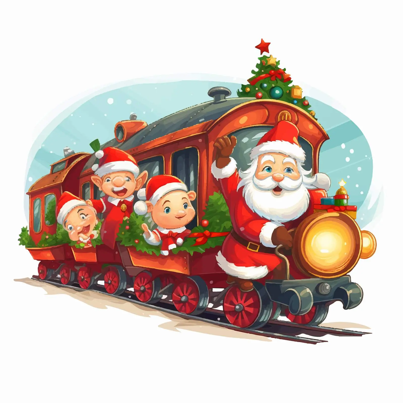 Santa and Elves Riding on a Train — free download from Dotvec