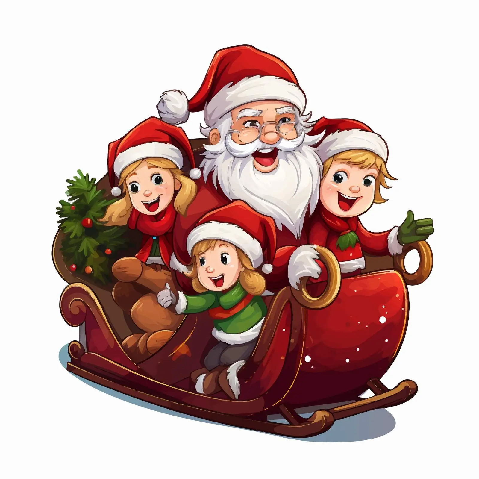 Santa Claus Sleigh Illustration with Kids — free download from Dotvec